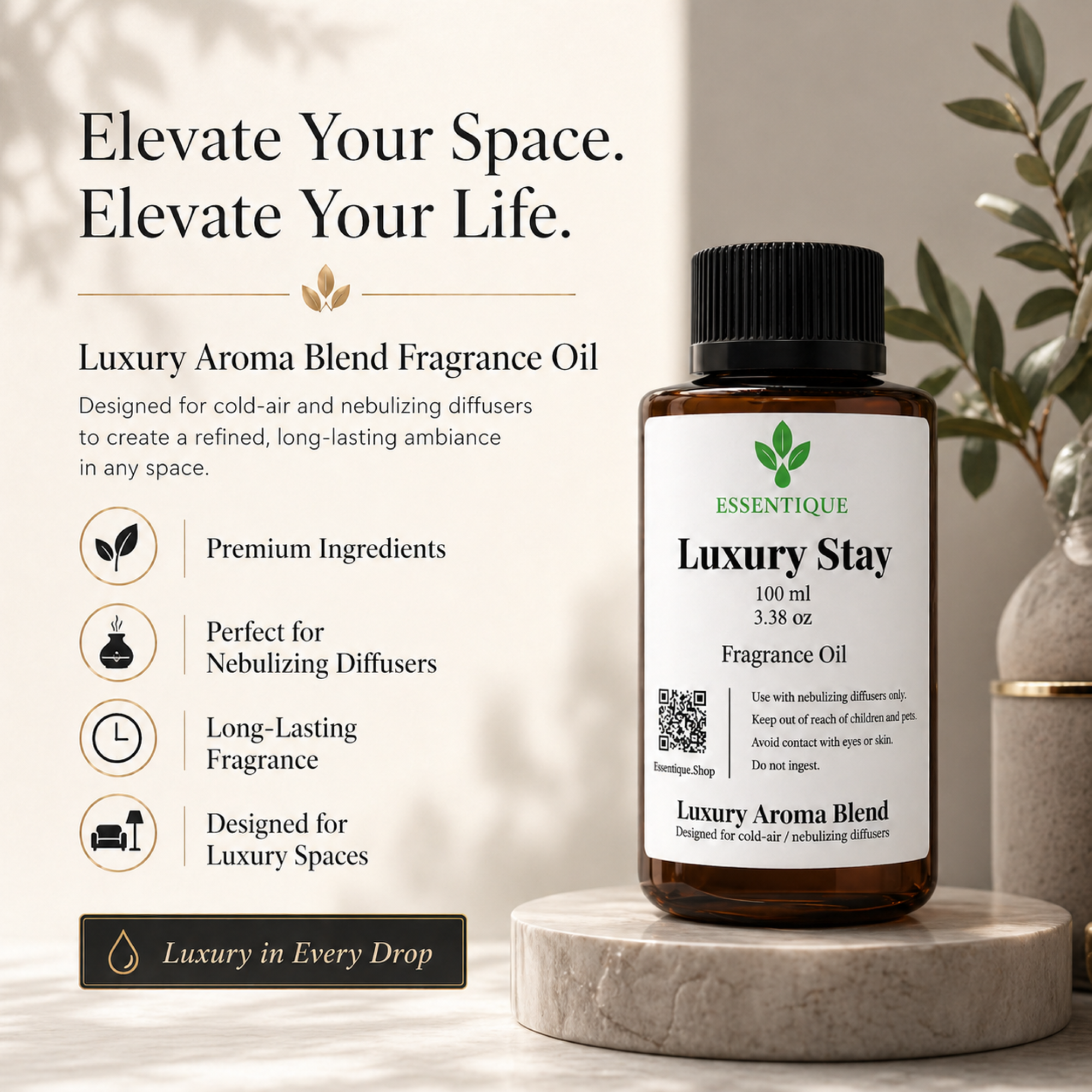 Essentique Luxury Stay Diffuser Oil | Luxury Hotel Scent for Home (100ml)