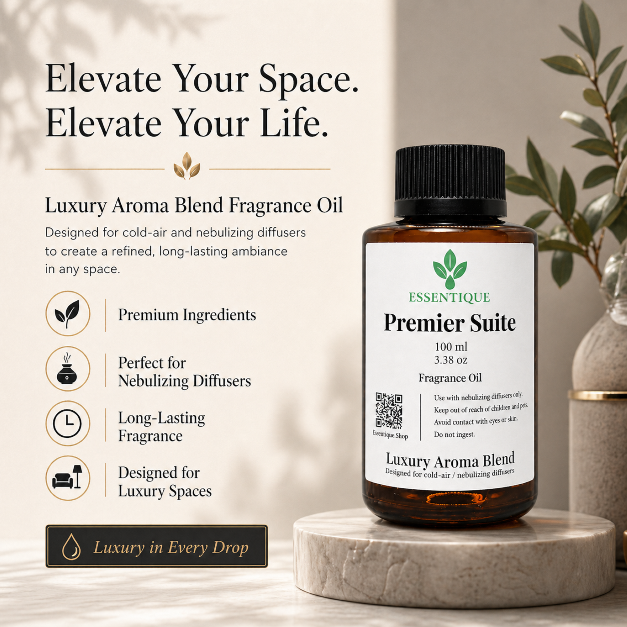 Essentique Premier Suite Diffuser Oil | Luxury Hotel Inspired Home Fragrance (100ml)