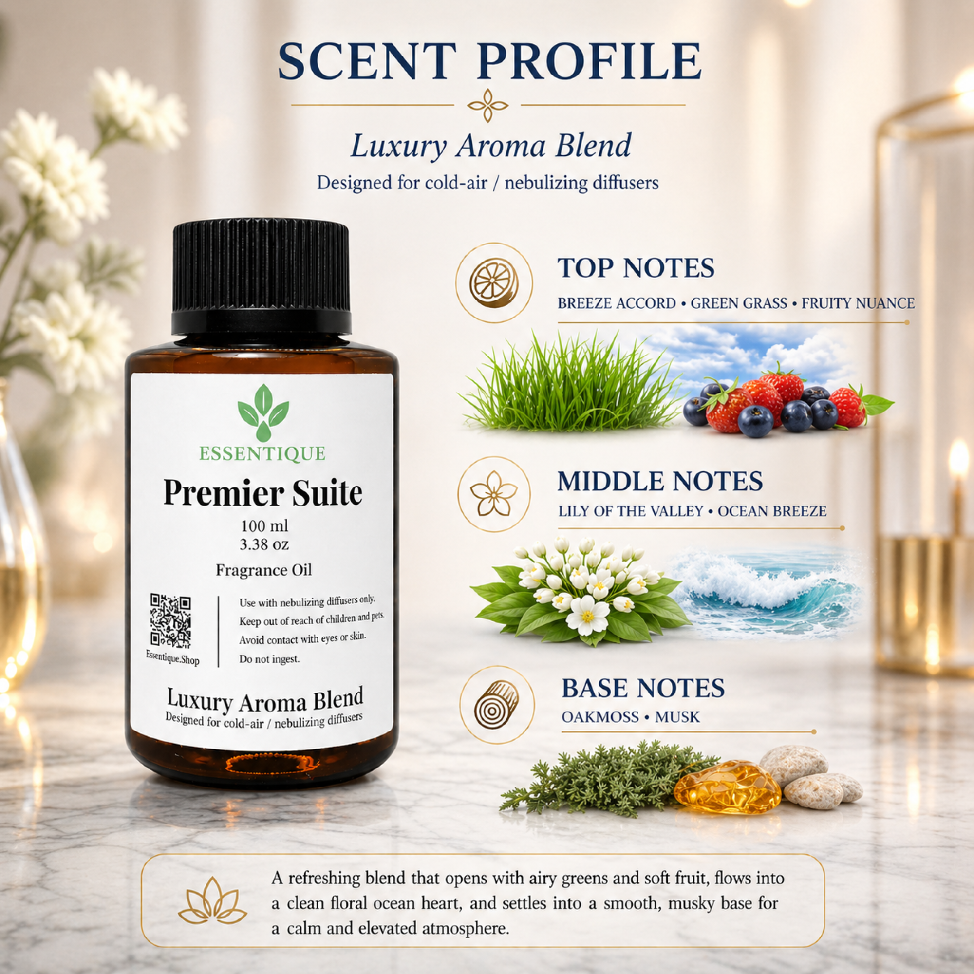 Essentique Premier Suite Diffuser Oil | Luxury Hotel Inspired Home Fragrance (100ml)