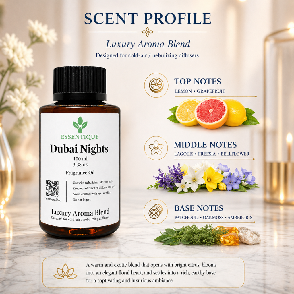 Essentique Dubai Nights Diffuser Oil | Luxury Oud Inspired Home Fragrance (100ml)