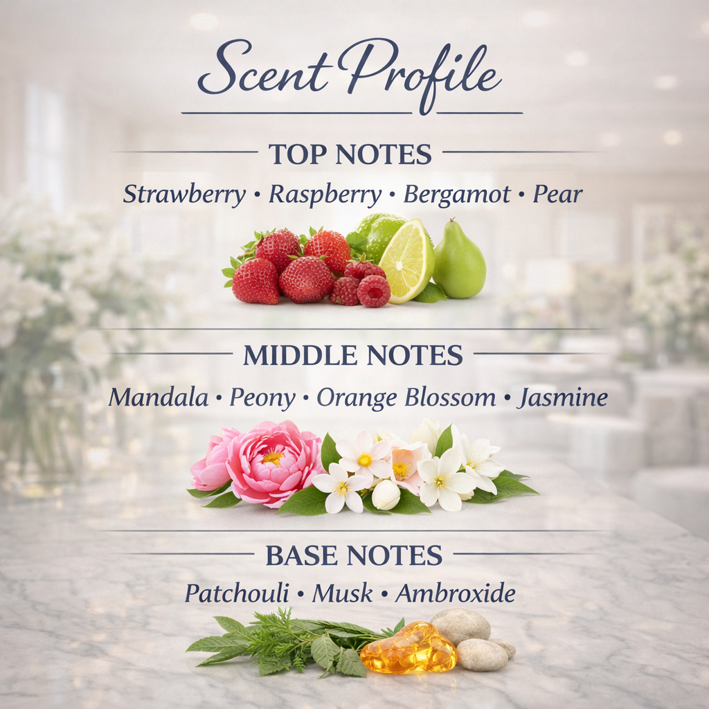 Midnight Affair scent profile showing fruity floral and warm musk notes designed for cold-air diffuser use