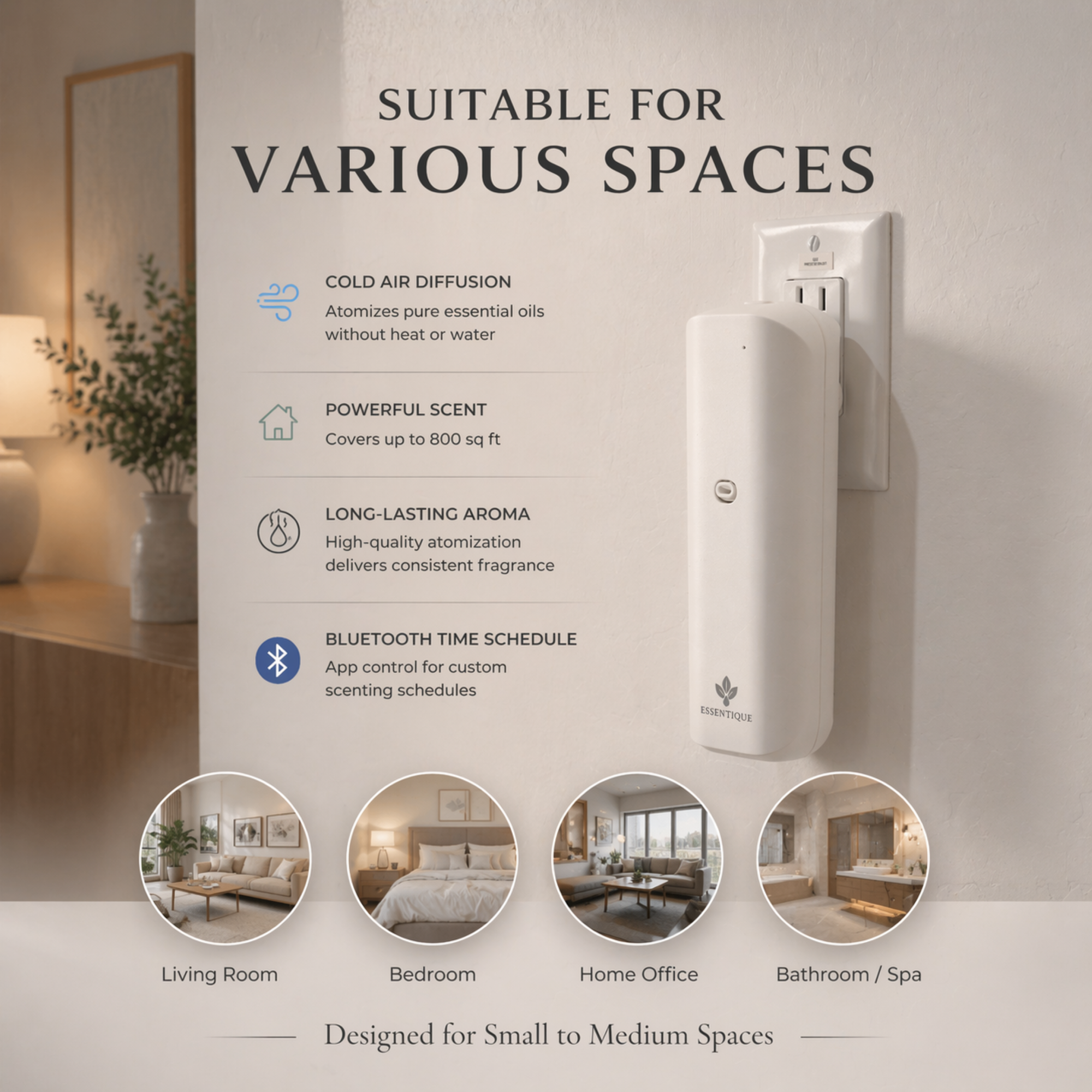 Essentique Pulse White – Luxury Cold-Air Scent Diffuser | Waterless Aromatherapy Machine